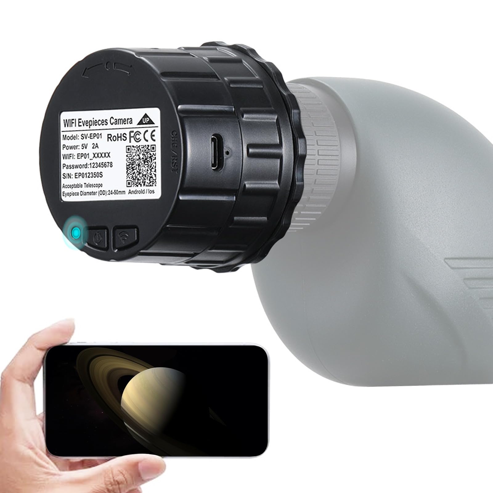 Wifi Eyepiece Telescope Camera With 2.5K Video Recording Suitable For 24Mm 50Mm Optical Telescope Microscope And Monocular Binoc